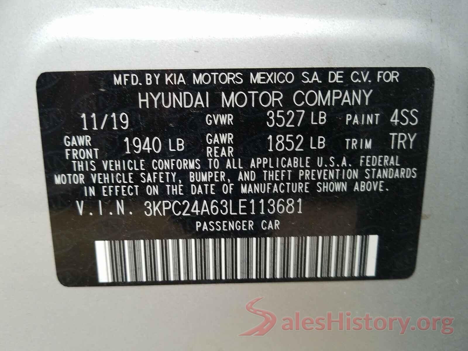 3KPC24A63LE113681 2020 HYUNDAI ACCENT