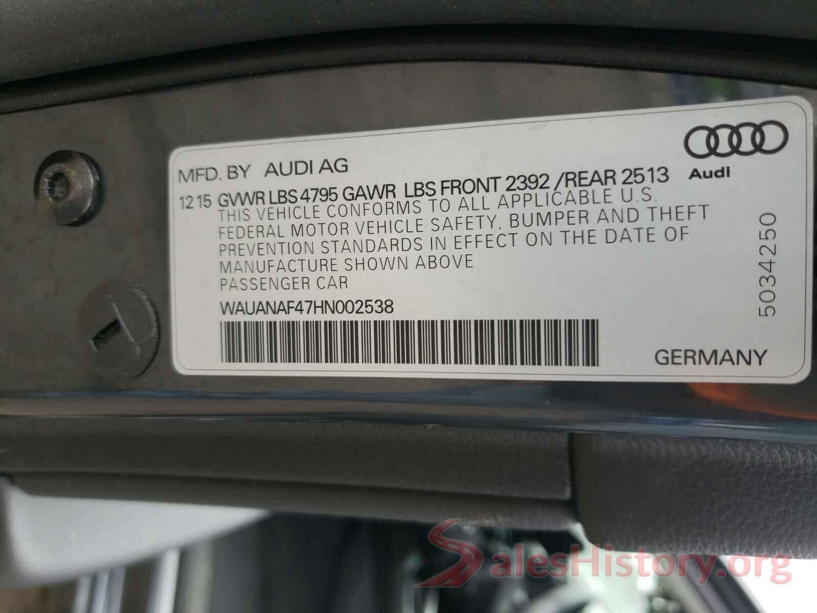 WAUANAF47HN002538 2017 AUDI A4