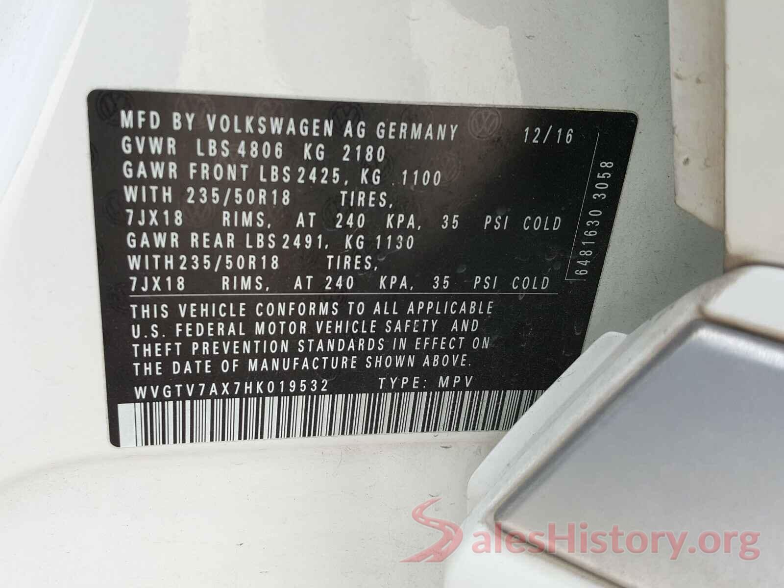 WVGTV7AX7HK019532 2017 VOLKSWAGEN TIGUAN