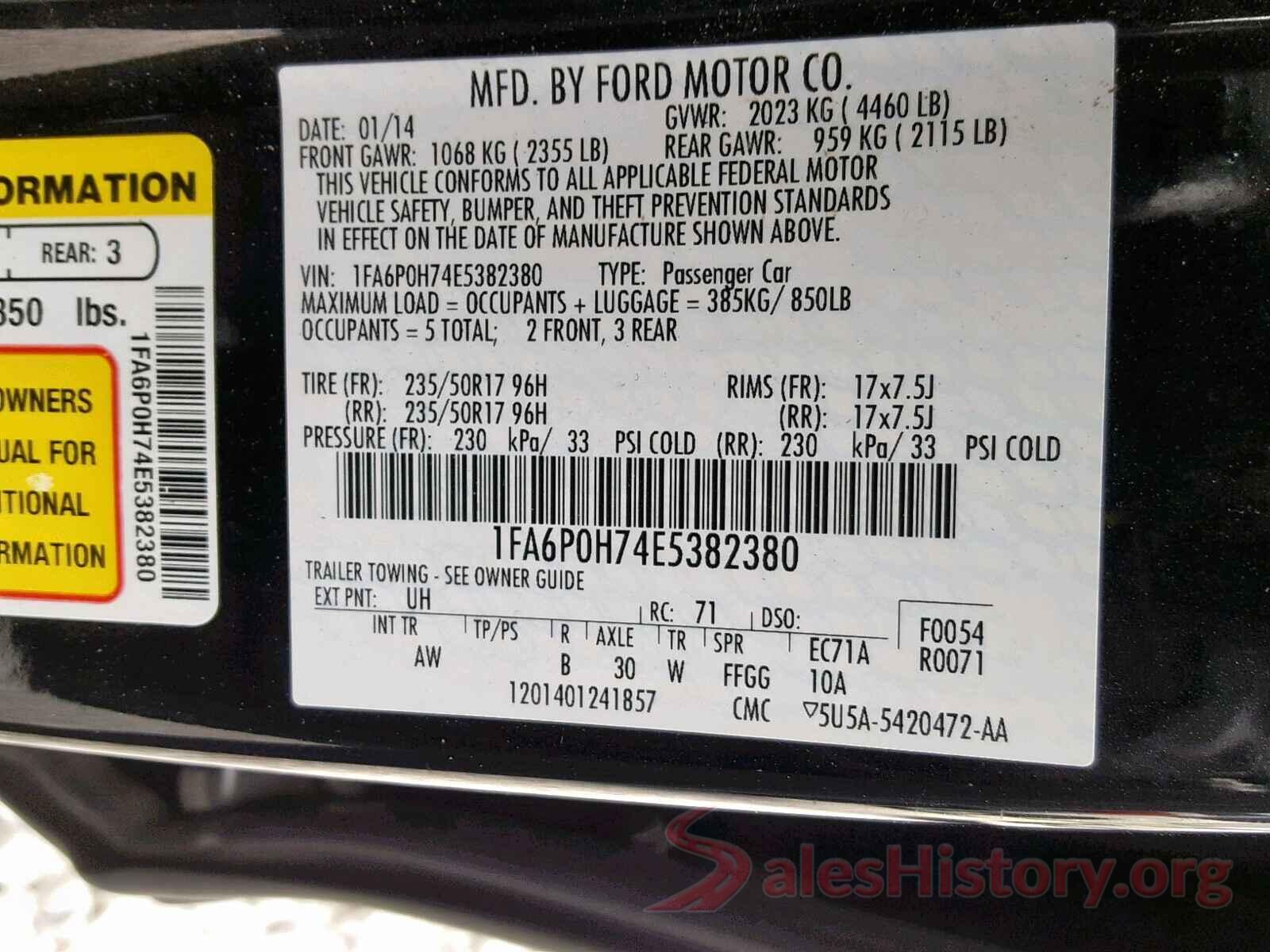 1FA6P0H74E5382380 2014 FORD FUSION SE