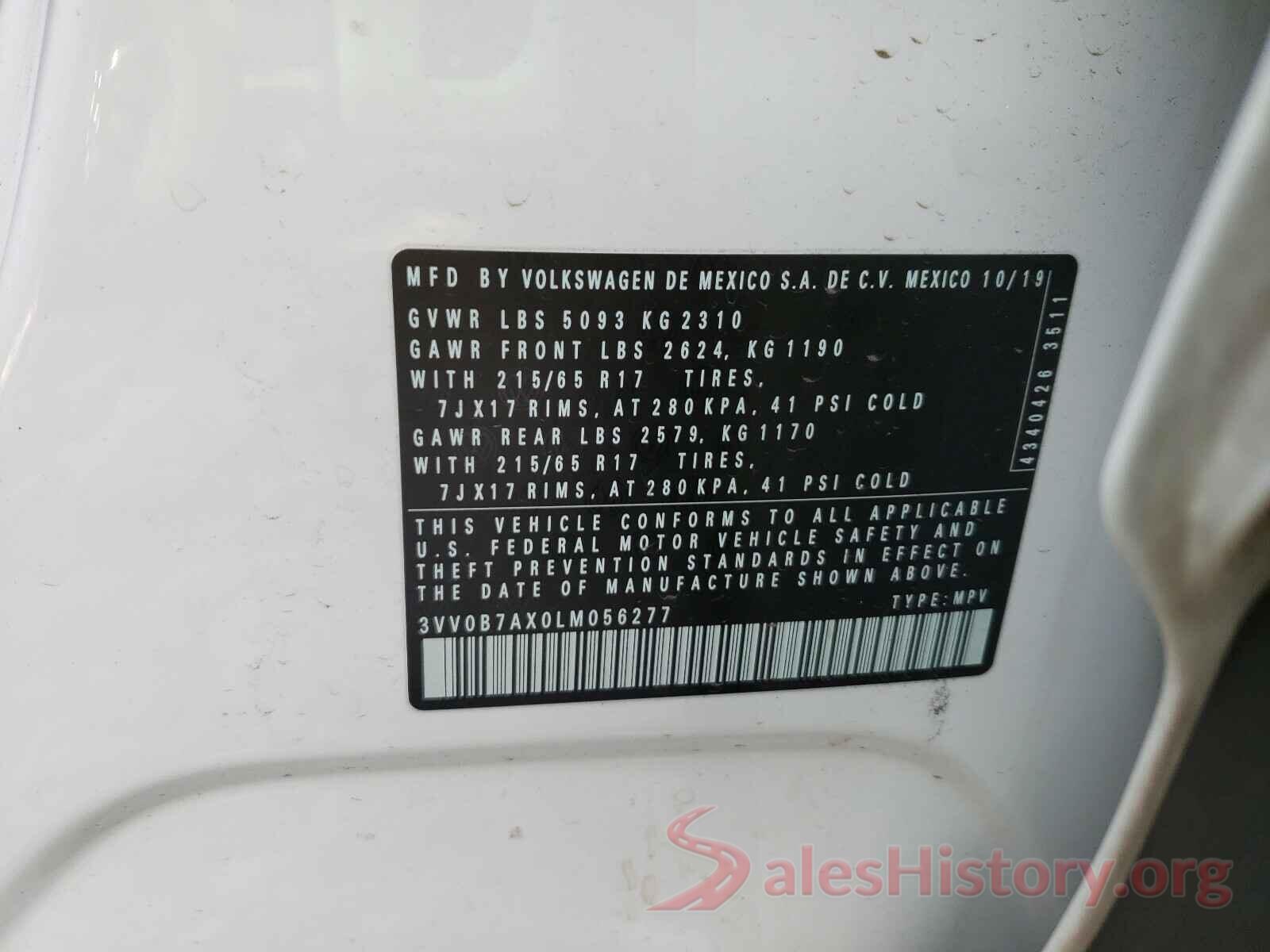 3VV0B7AX0LM056277 2020 VOLKSWAGEN TIGUAN