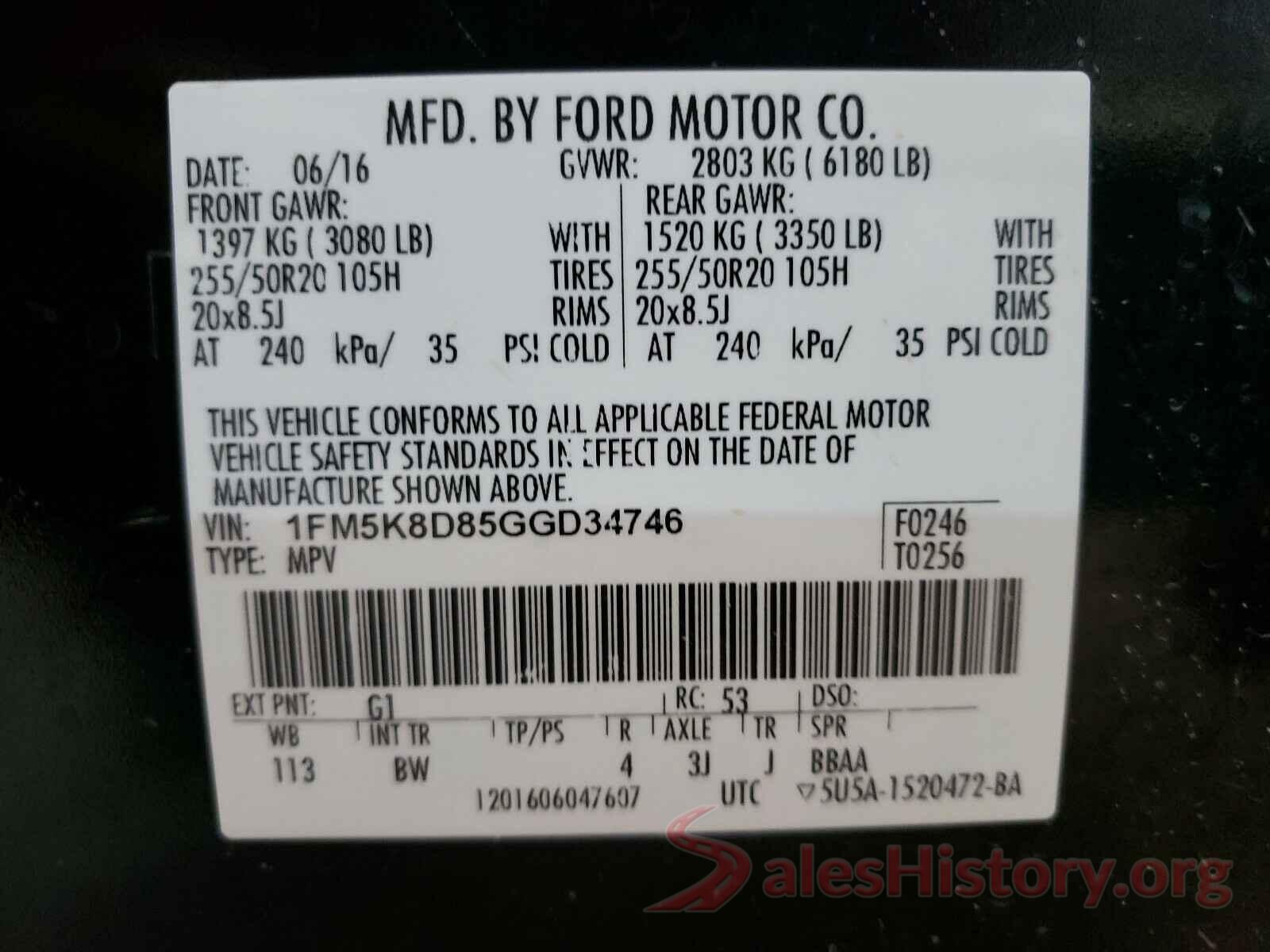 1FM5K8D85GGD34746 2016 FORD EXPLORER