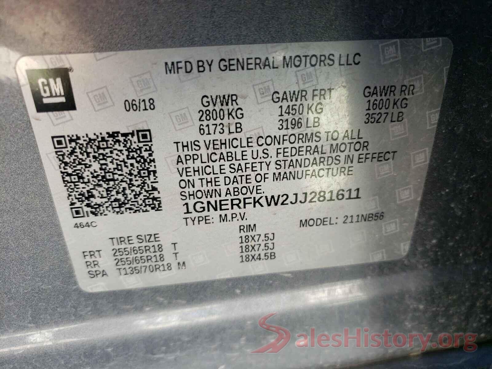 1GNERFKW2JJ281611 2018 CHEVROLET TRAVERSE