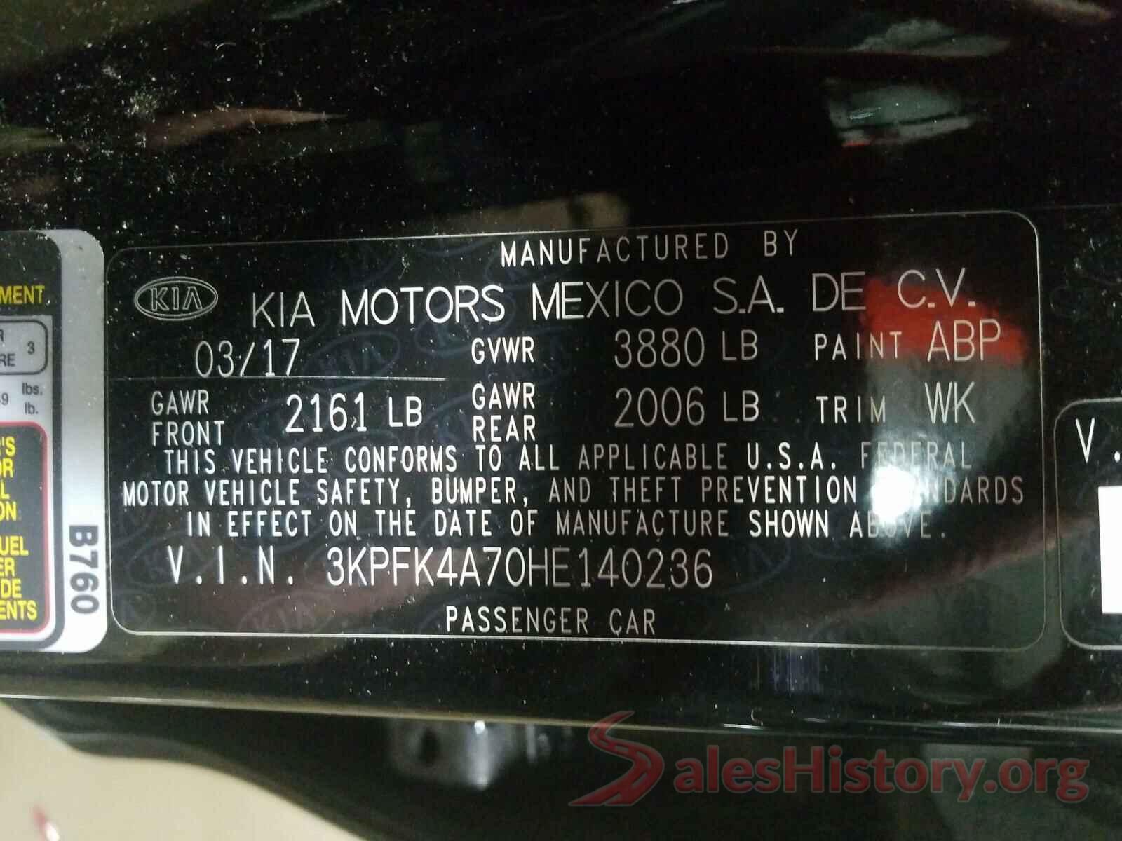 3KPFK4A70HE140236 2017 KIA FORTE