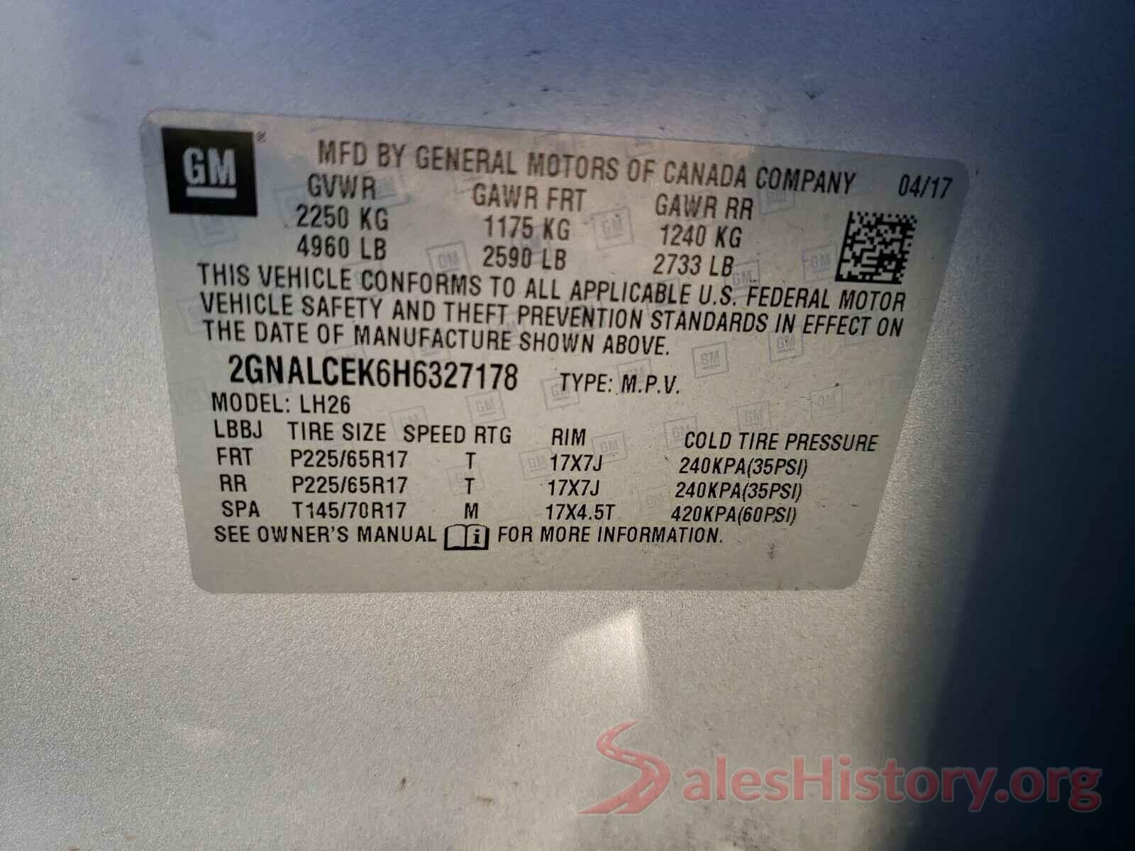 2GNALCEK6H6327178 2017 CHEVROLET EQUINOX