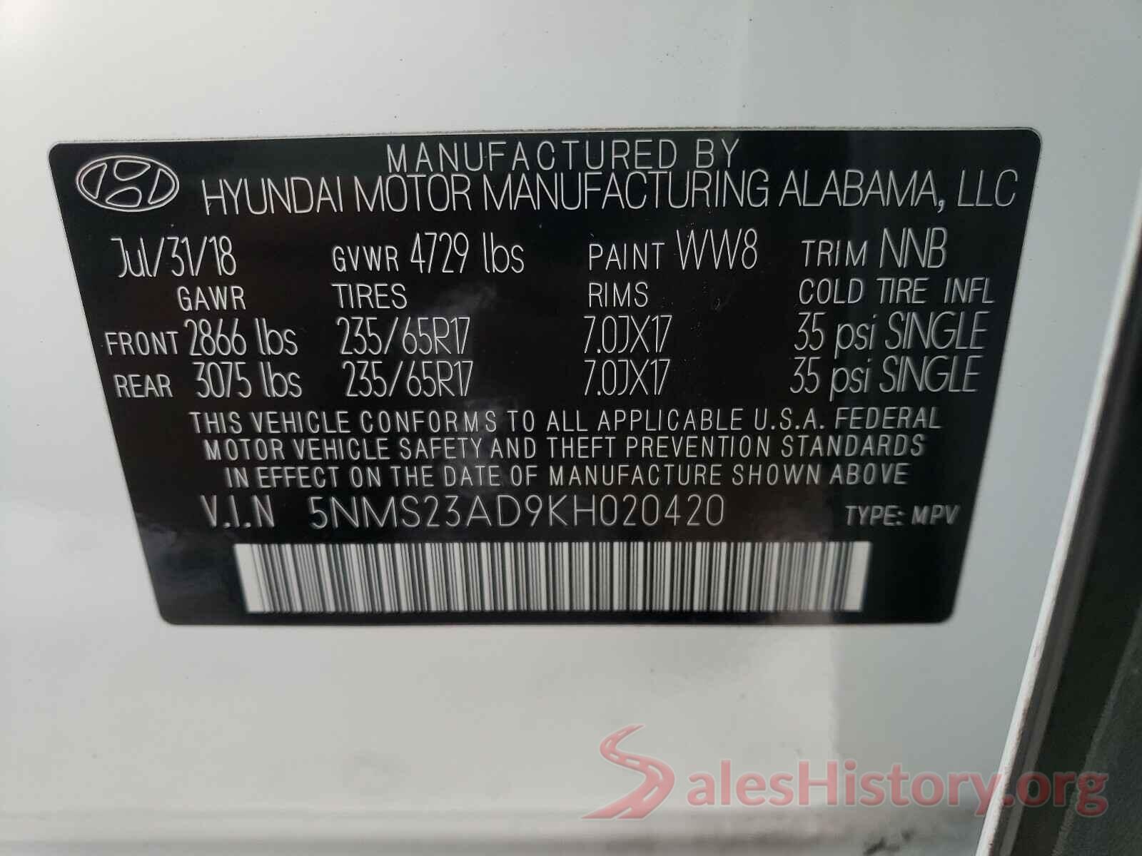 5NMS23AD9KH020420 2019 HYUNDAI SANTA FE