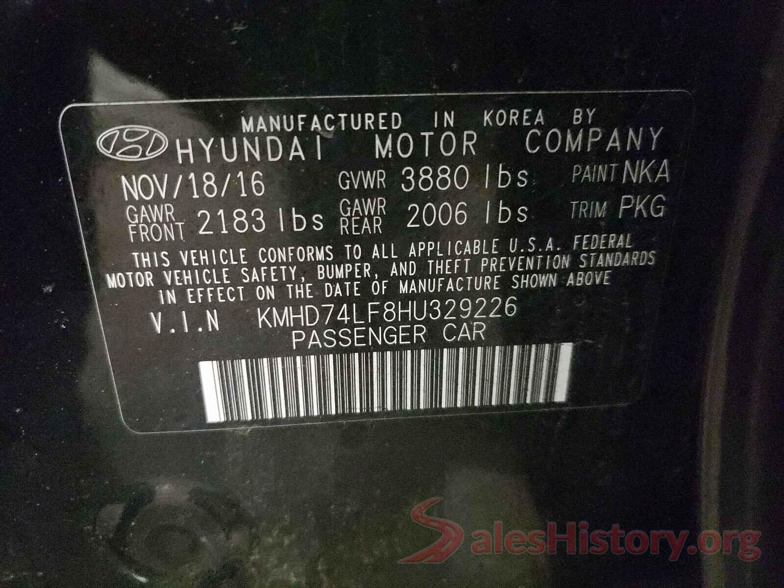 KMHD74LF8HU329226 2017 HYUNDAI ELANTRA