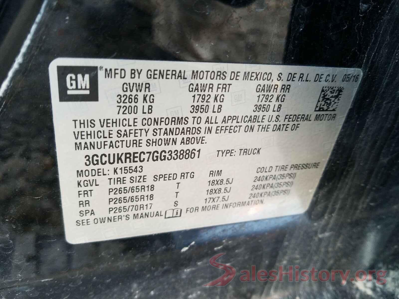 3GCUKREC7GG338861 2016 CHEVROLET SILVERADO