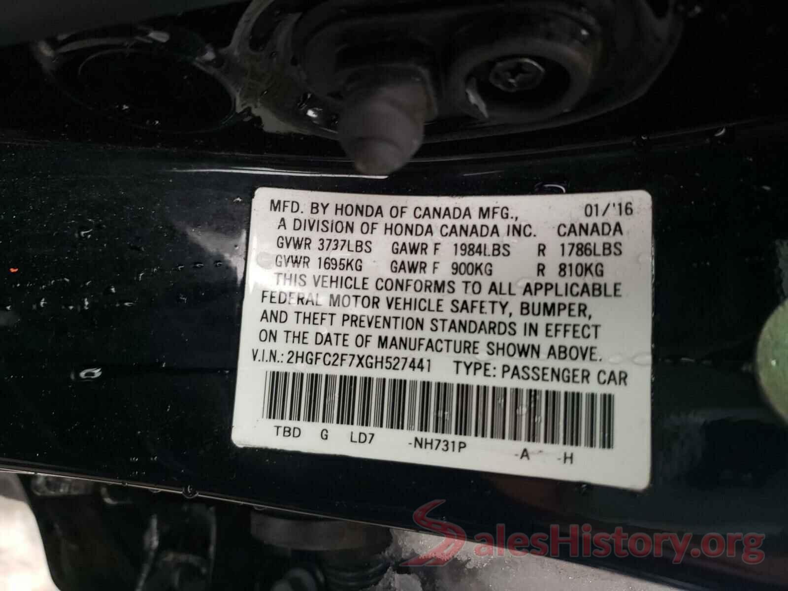 2HGFC2F7XGH527441 2016 HONDA CIVIC