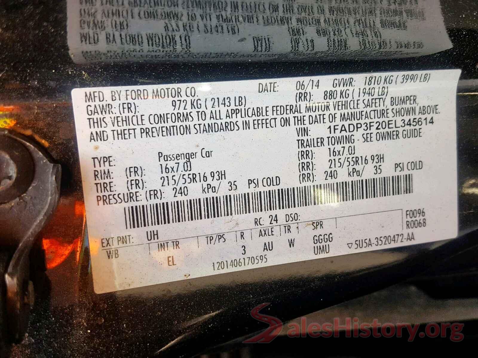 1FADP3F20EL345614 2014 FORD FOCUS SE