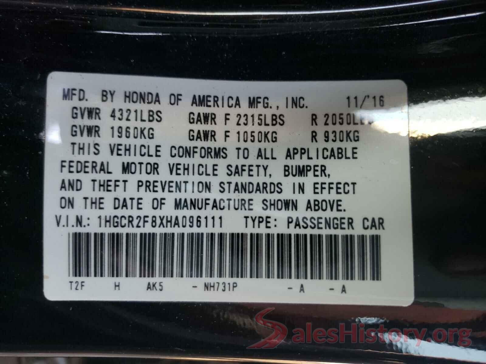 1HGCR2F8XHA096111 2017 HONDA ACCORD