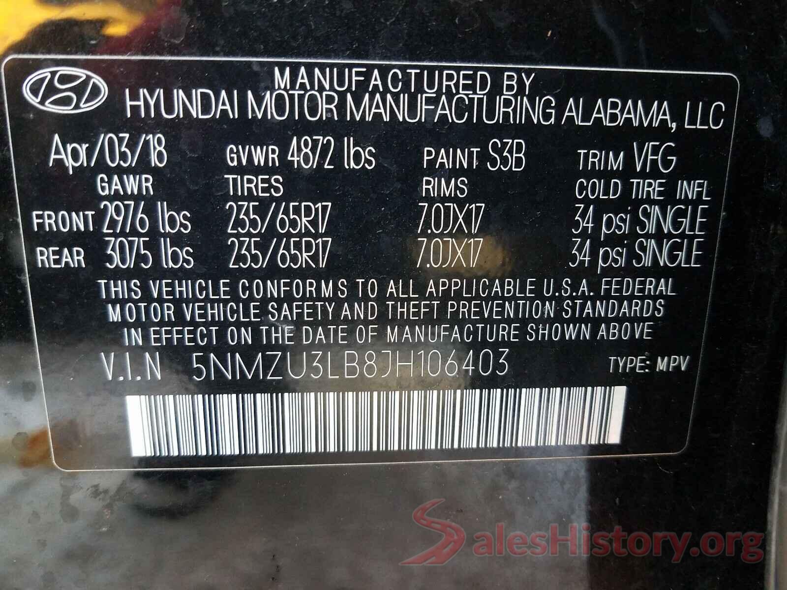 5NMZU3LB8JH106403 2018 HYUNDAI SANTA FE