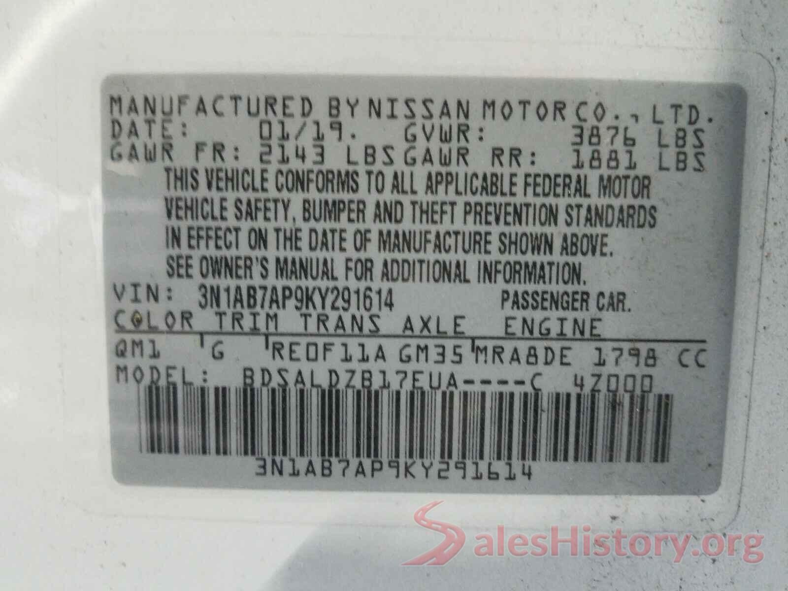 3N1AB7AP9KY291614 2019 NISSAN SENTRA