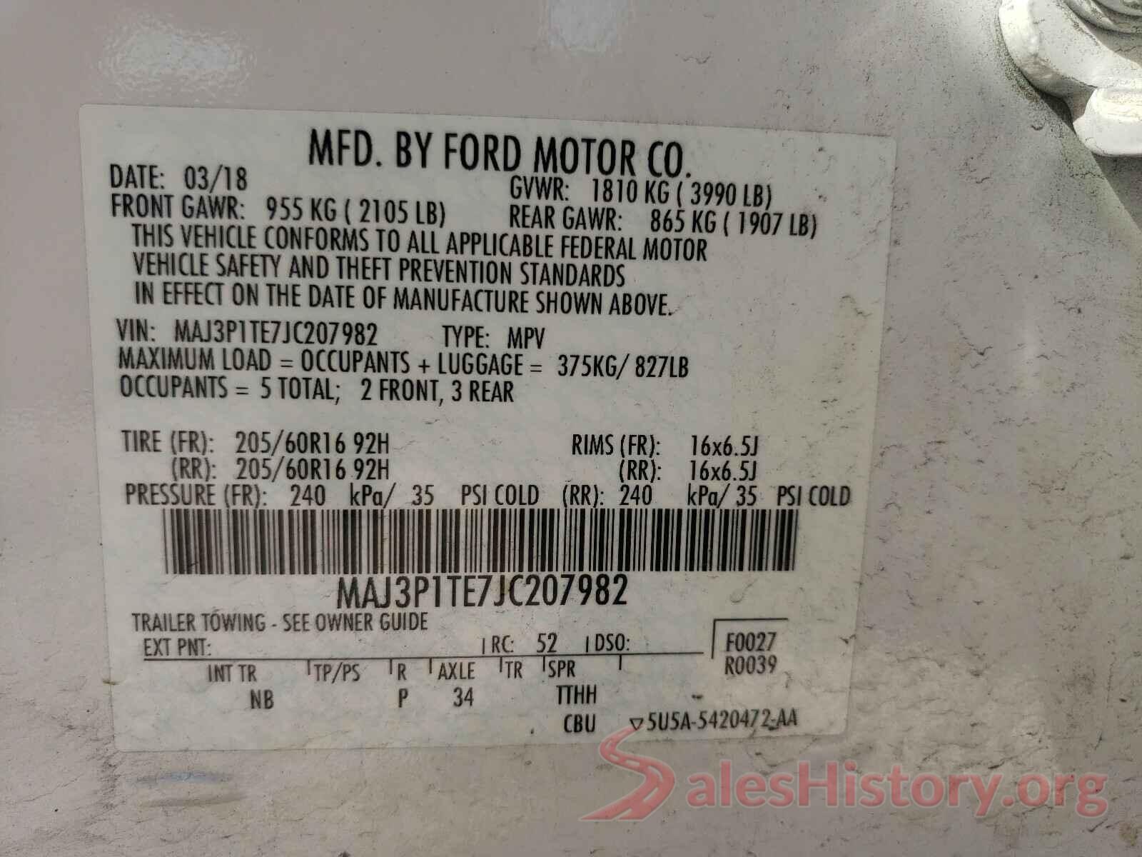 MAJ3P1TE7JC207982 2018 FORD ALL OTHER