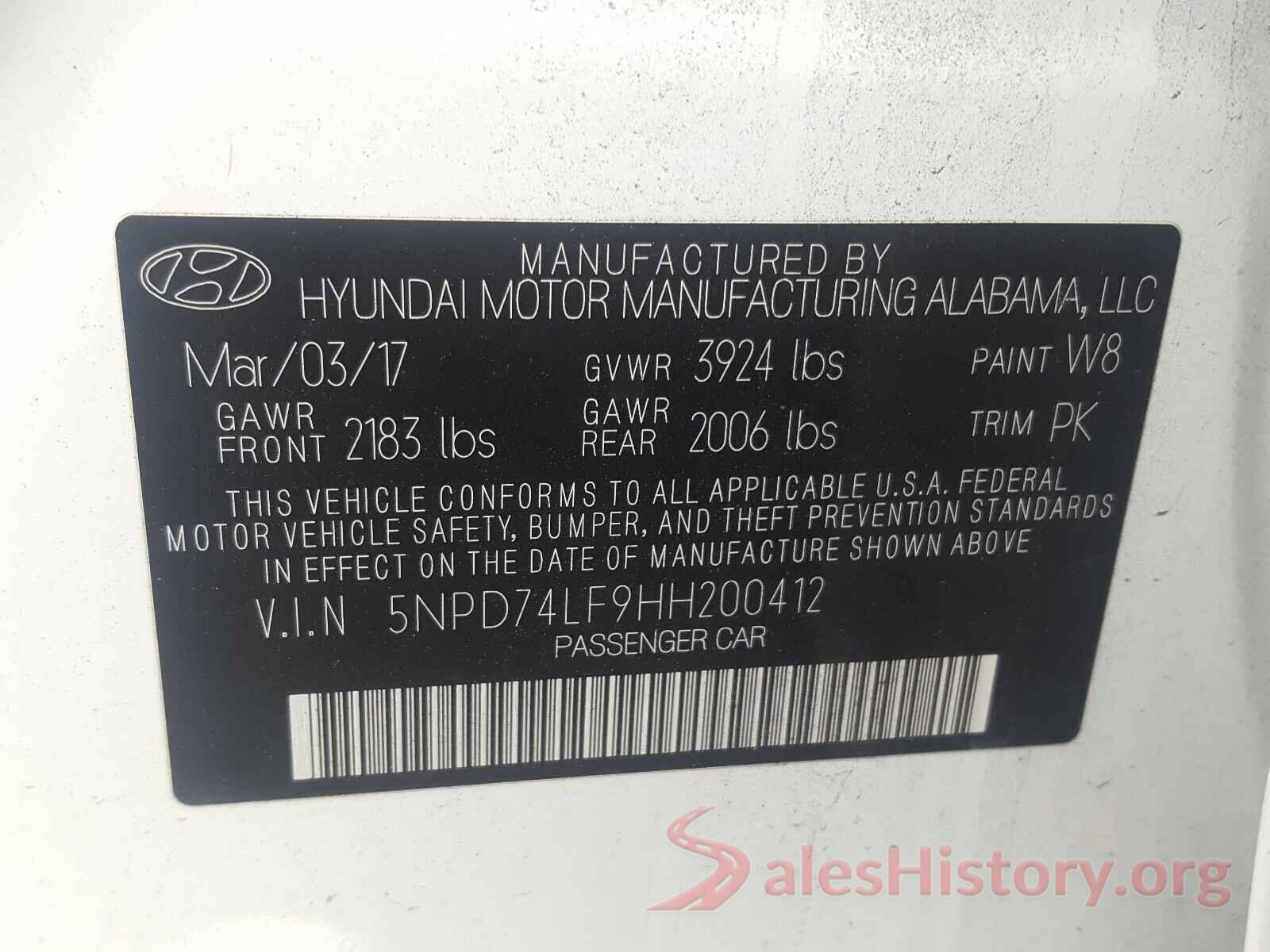 5NPD74LF9HH200412 2017 HYUNDAI ELANTRA