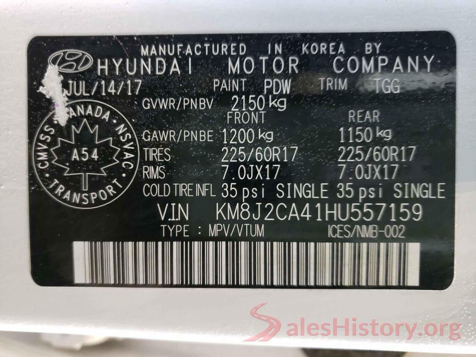 KM8J2CA41HU557159 2017 HYUNDAI TUCSON