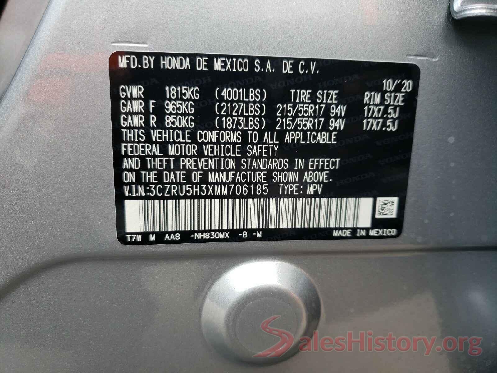 3CZRU5H3XMM706185 2021 HONDA HR-V