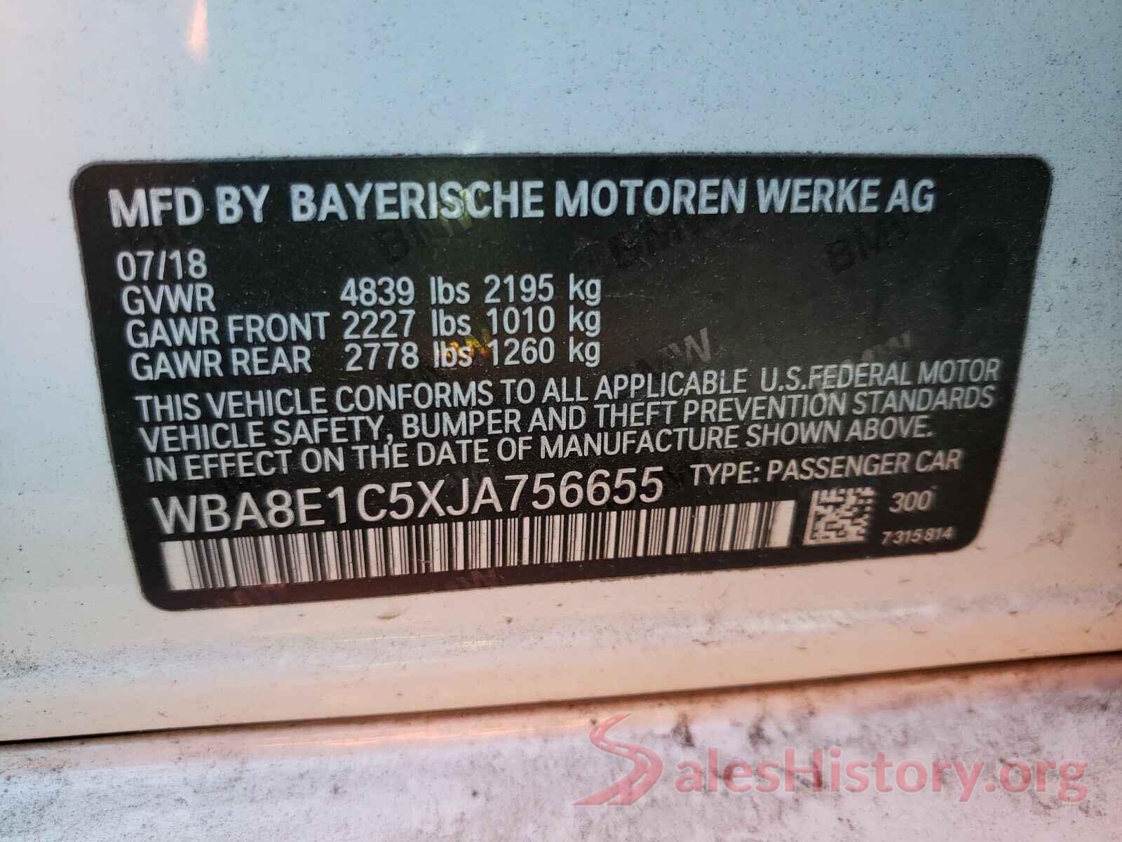 WBA8E1C5XJA756655 2018 BMW 3 SERIES