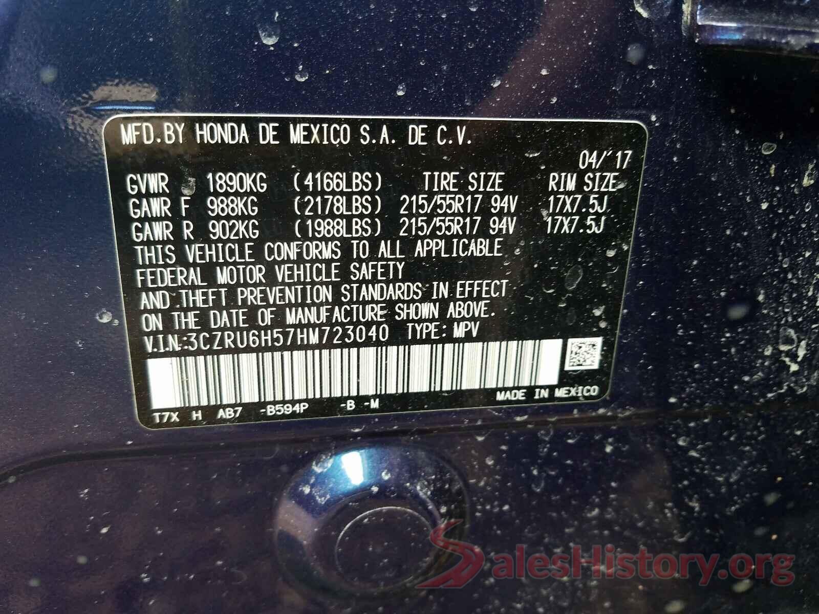 3CZRU6H57HM723040 2017 HONDA HR-V