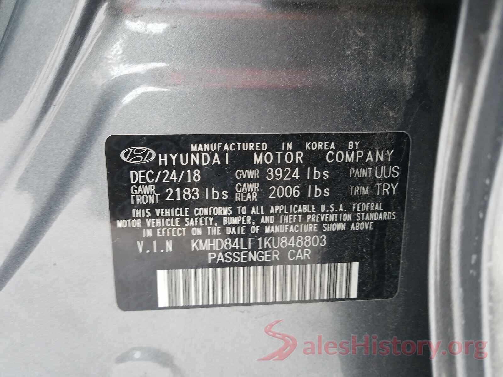 KMHD84LF1KU848803 2019 HYUNDAI ELANTRA