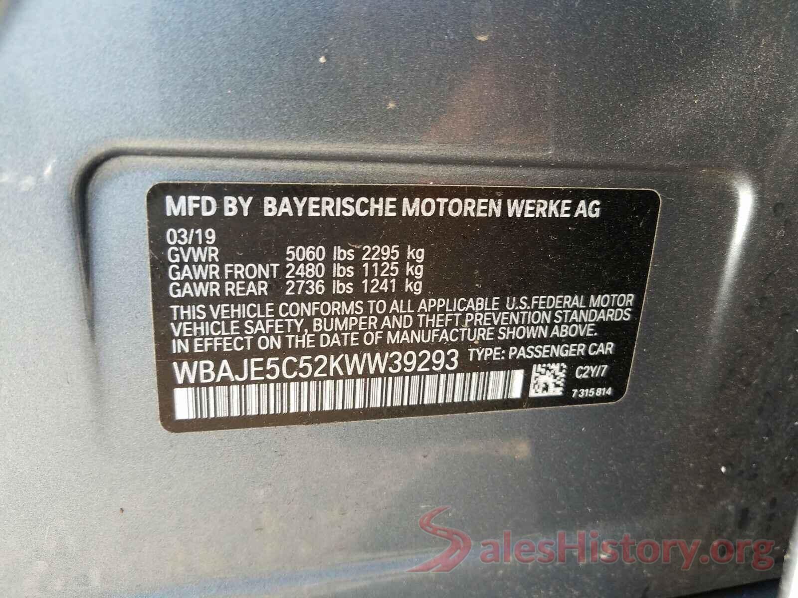 WBAJE5C52KWW39293 2019 BMW 5 SERIES