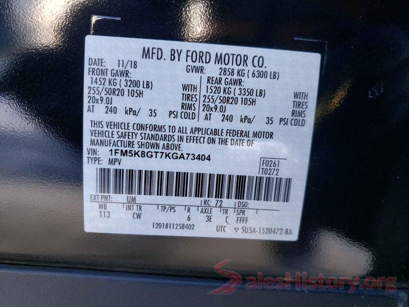 1FM5K8GT7KGA73404 2019 FORD EXPLORER