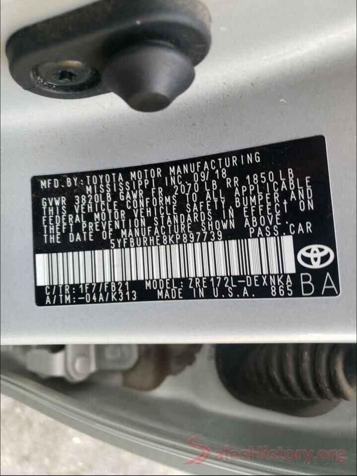 5YFBURHE8KP897739 2019 TOYOTA COROLLA