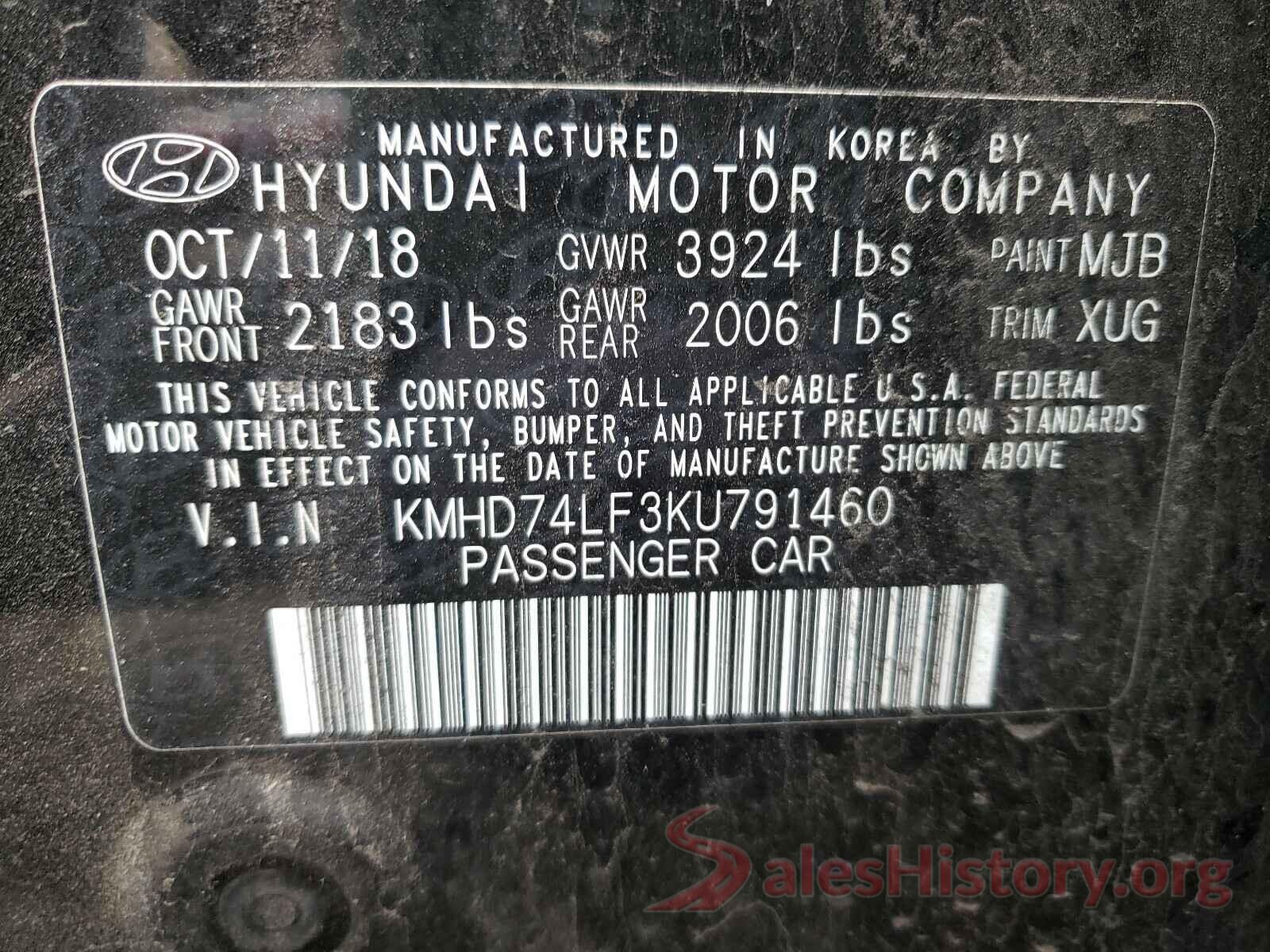 KMHD74LF3KU791460 2019 HYUNDAI ELANTRA