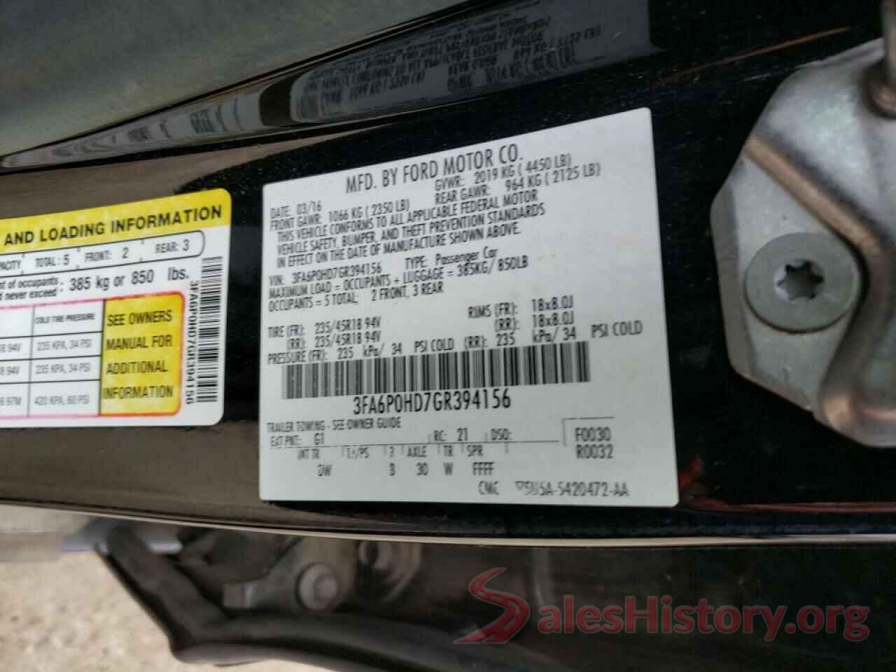 3FA6P0HD7GR394156 2016 FORD FUSION