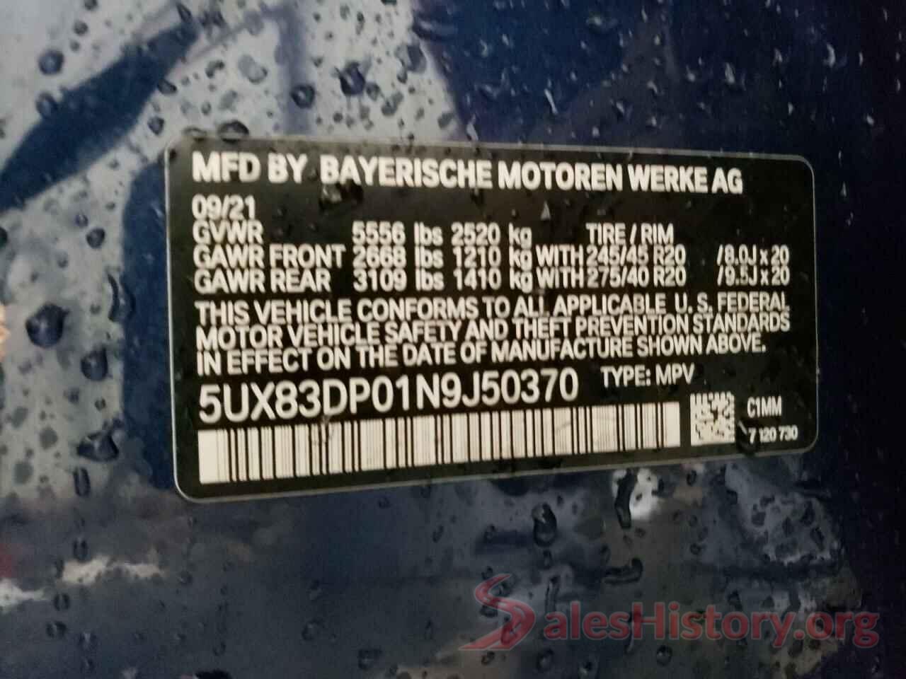 5UX83DP01N9J50370 2022 BMW X3