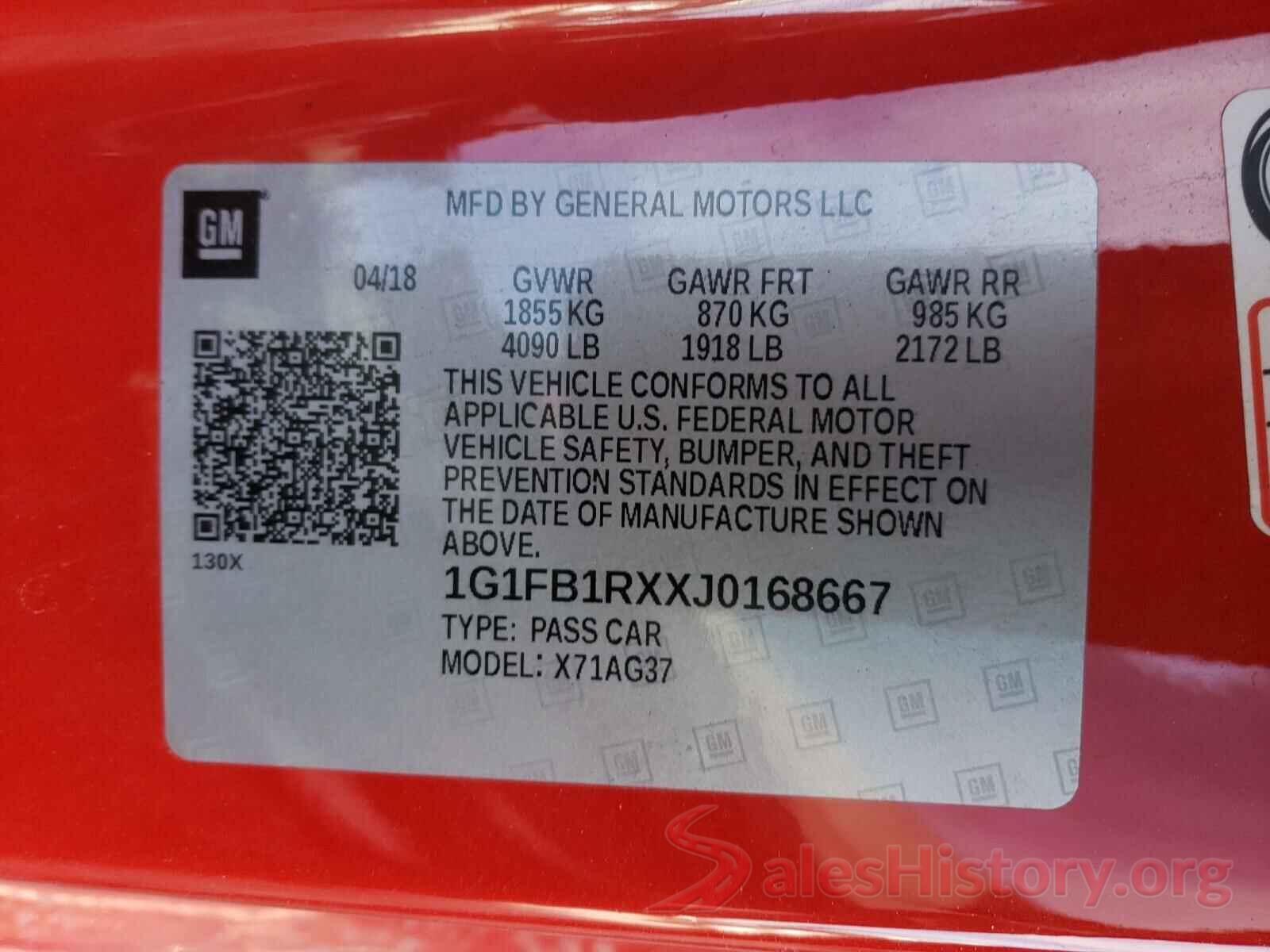 1G1FB1RXXJ0168667 2018 CHEVROLET CAMARO