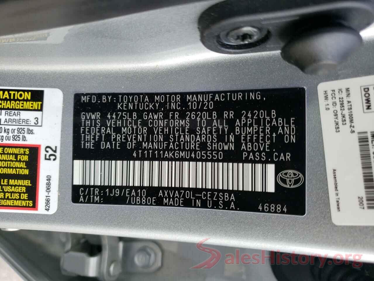 4T1T11AK6MU405550 2021 TOYOTA CAMRY