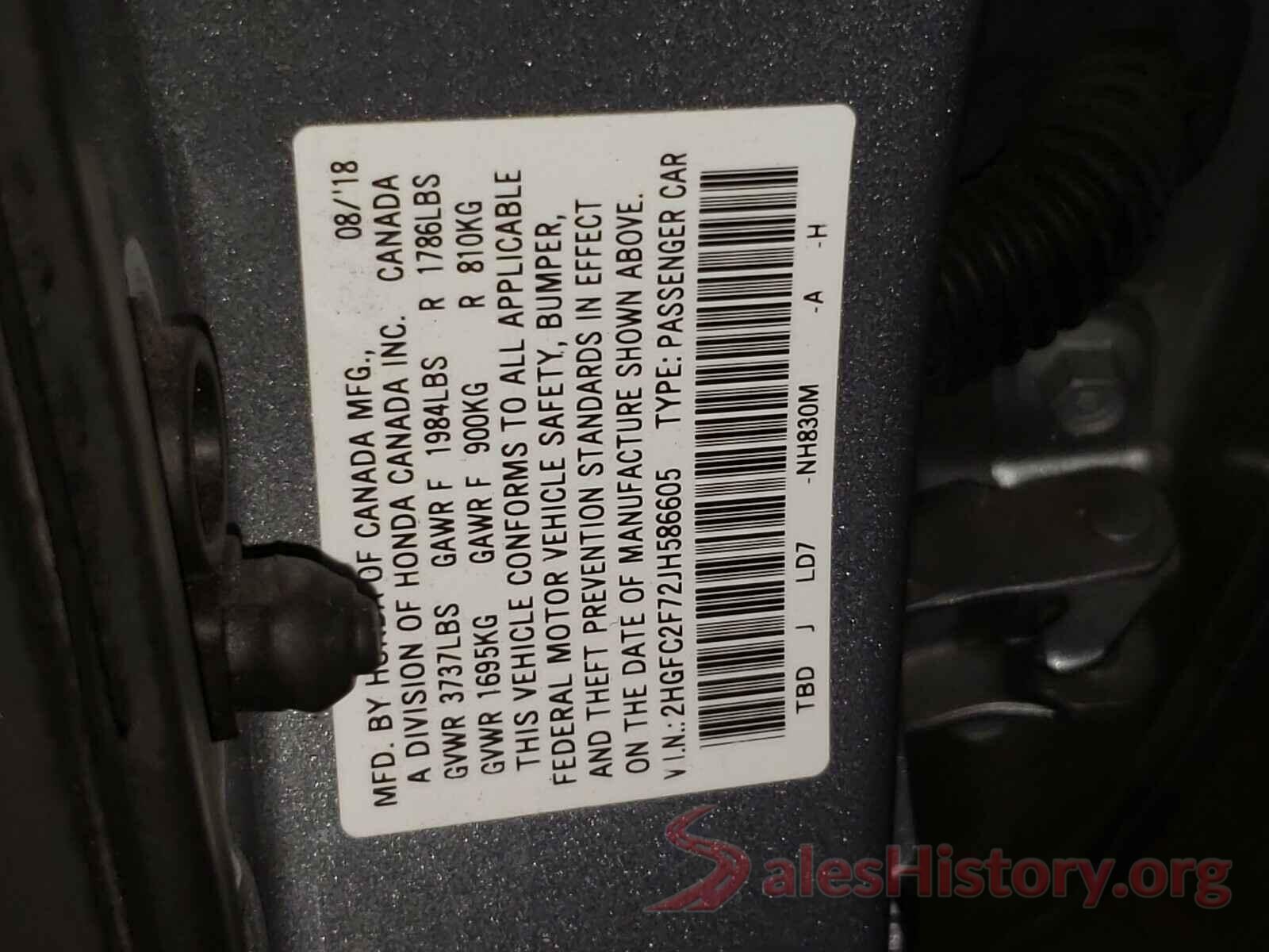 2HGFC2F72JH586605 2018 HONDA CIVIC