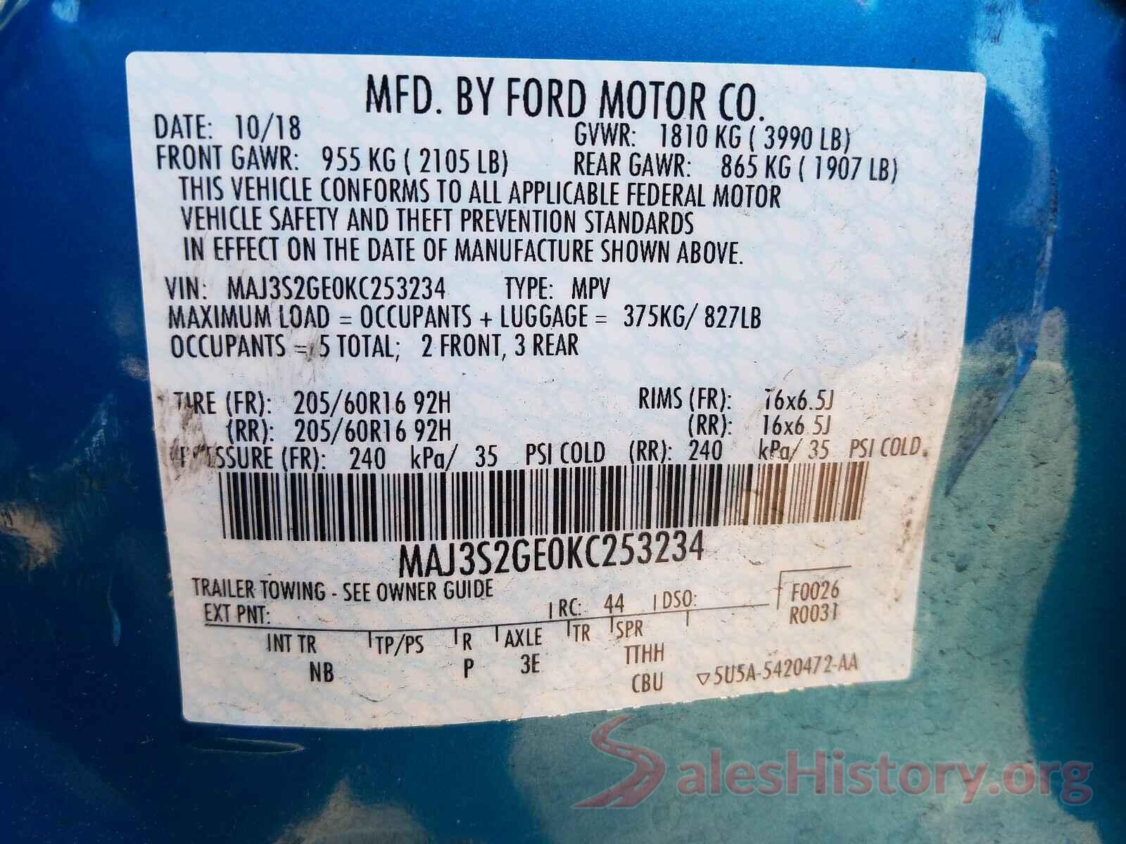 MAJ3S2GE0KC253234 2019 FORD ALL OTHER