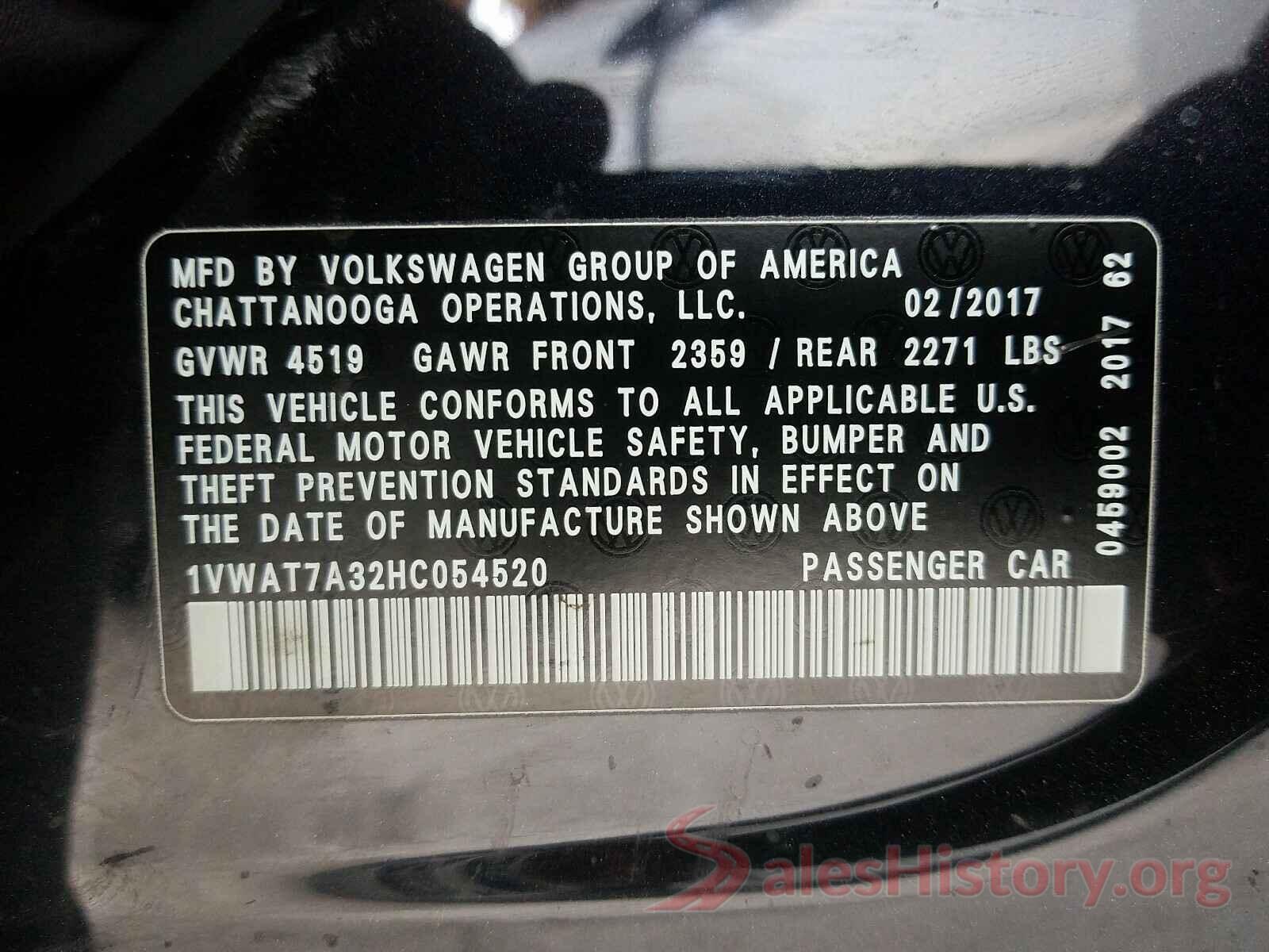 1VWAT7A32HC054520 2017 VOLKSWAGEN PASSAT