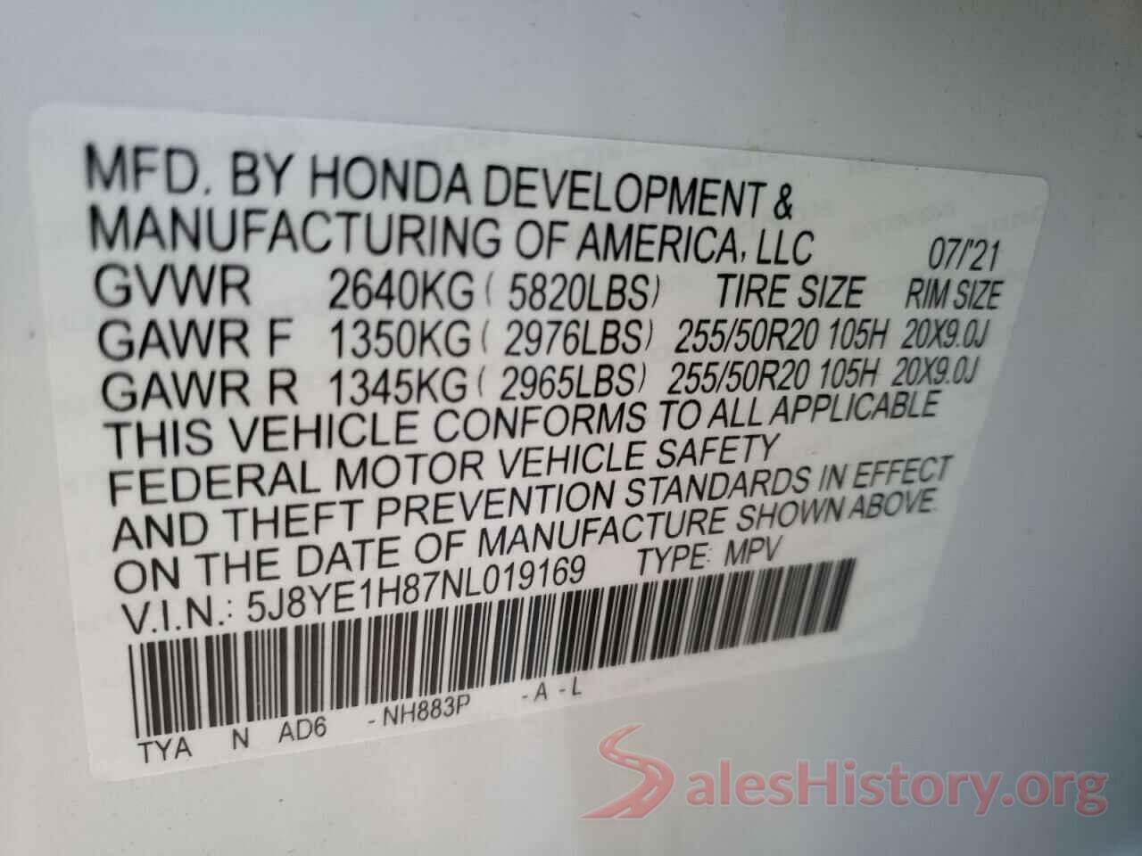 5J8YE1H87NL019169 2022 ACURA MDX