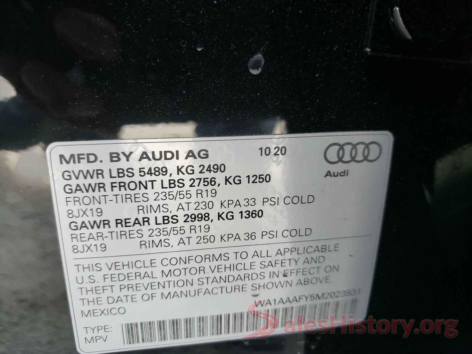 WA1AAAFY5M2023931 2021 AUDI Q5