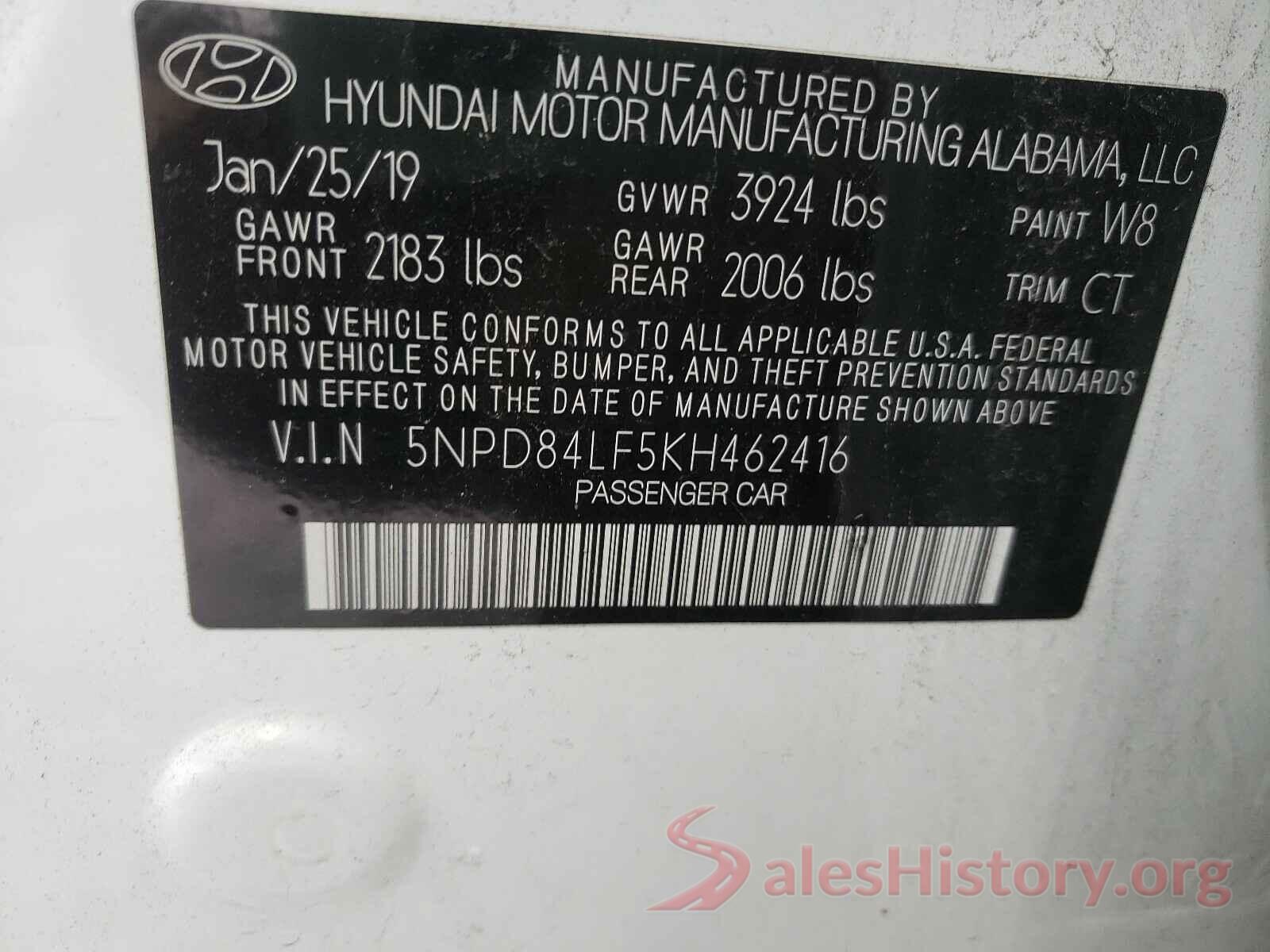 5NPD84LF5KH462416 2019 HYUNDAI ELANTRA