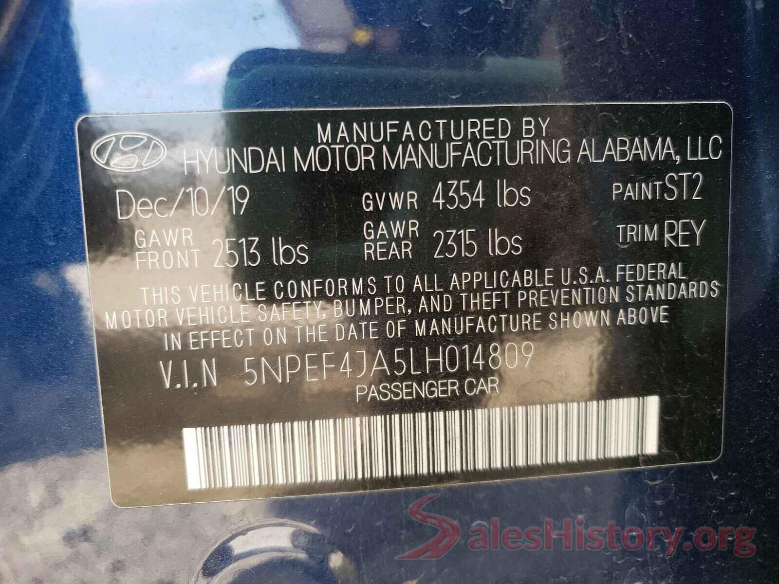 5NPEF4JA5LH014809 2020 HYUNDAI SONATA