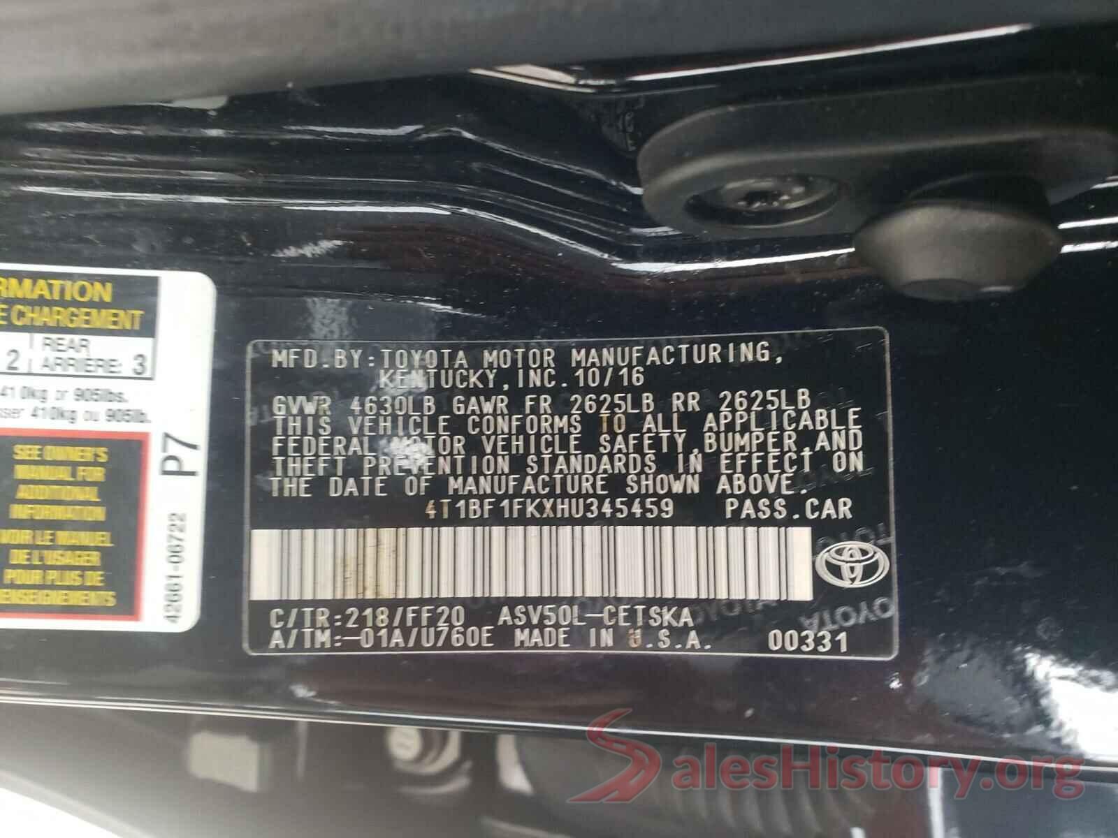 4T1BF1FKXHU345459 2017 TOYOTA CAMRY