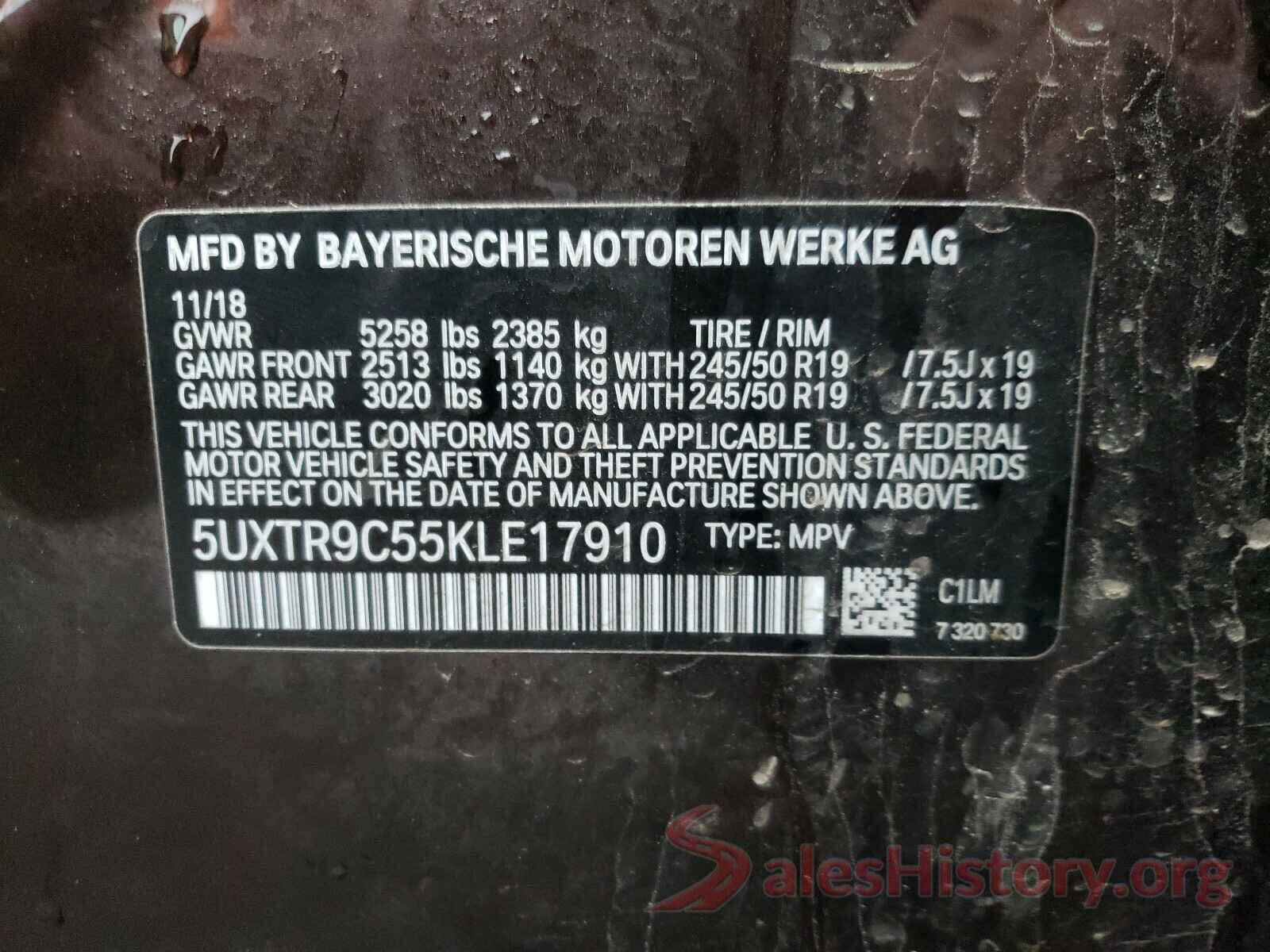 5UXTR9C55KLE17910 2019 BMW X3