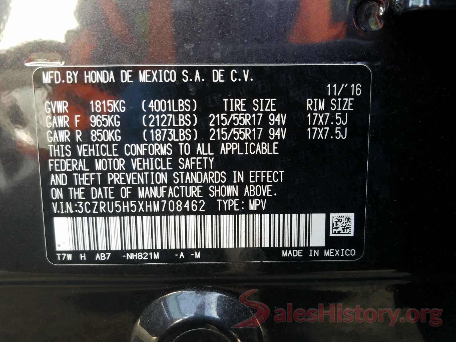 3CZRU5H5XHM708462 2017 HONDA HR-V