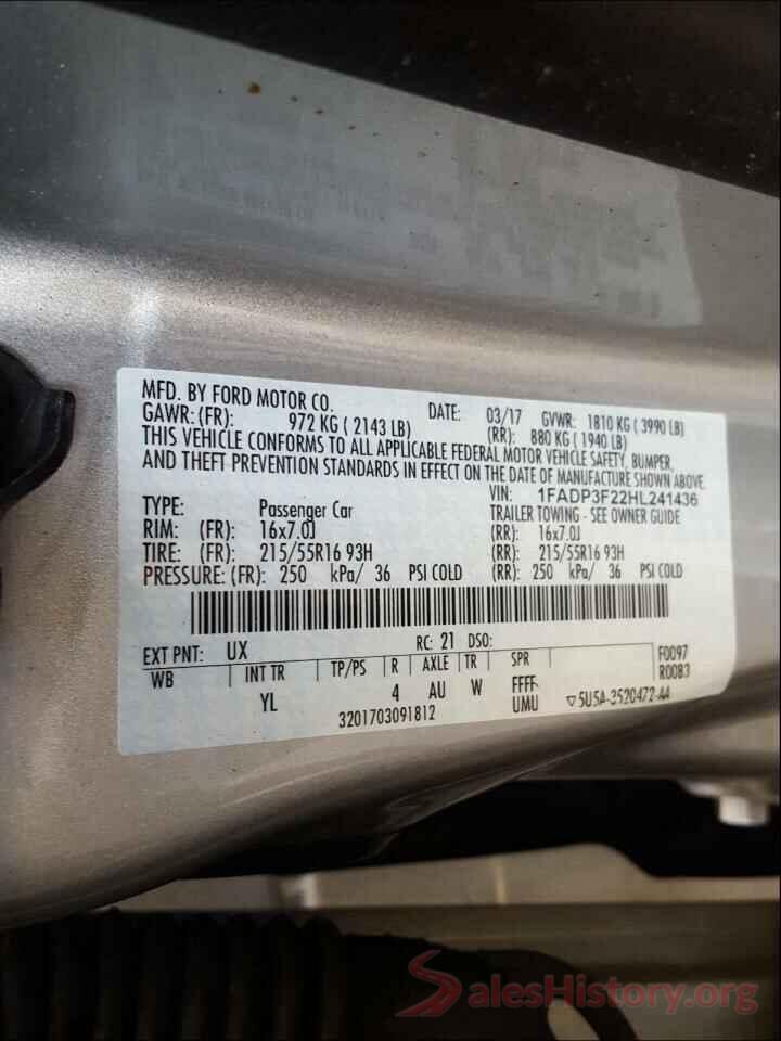 1FADP3F22HL241436 2017 FORD FOCUS