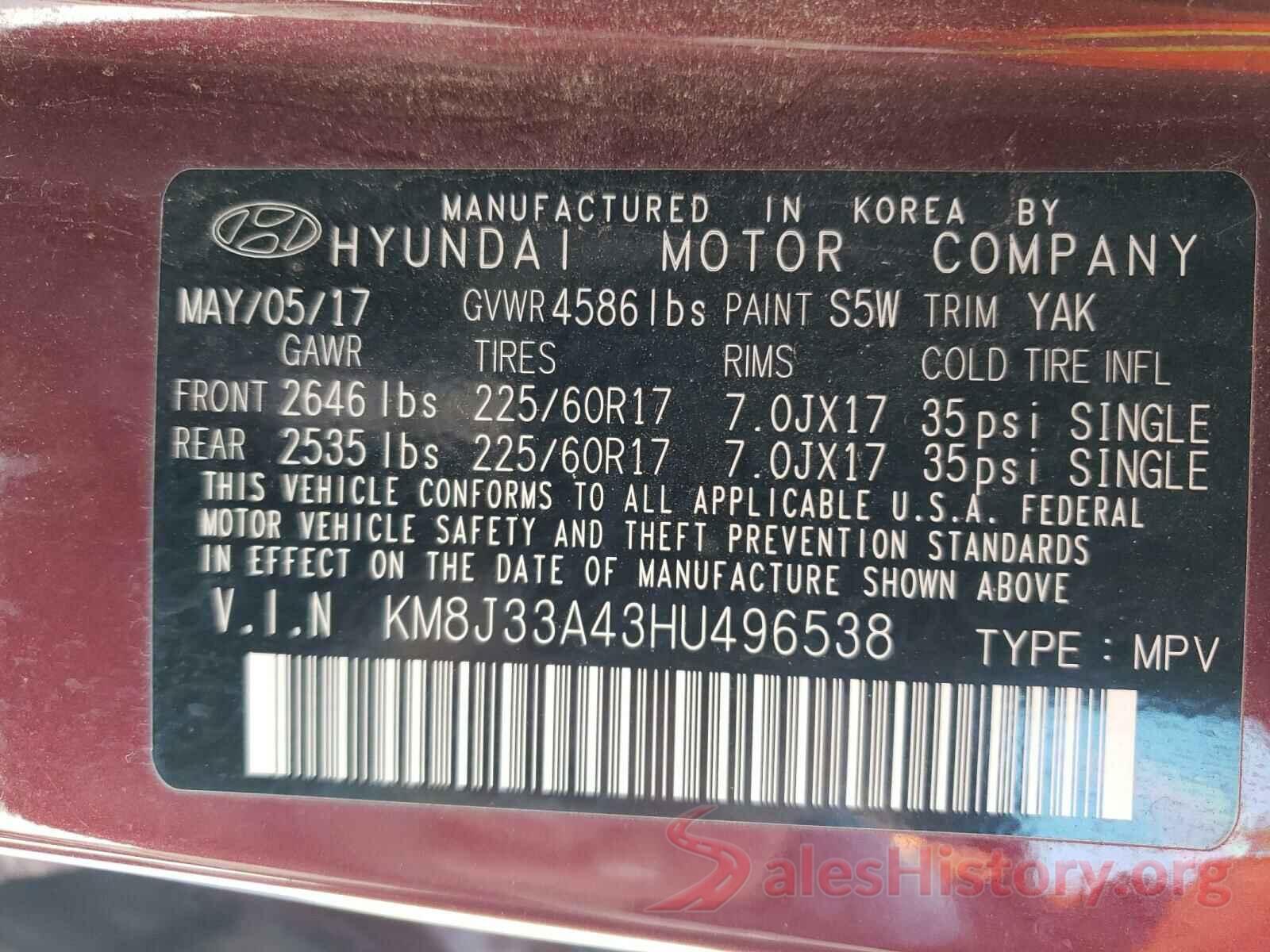 KM8J33A43HU496538 2017 HYUNDAI TUCSON