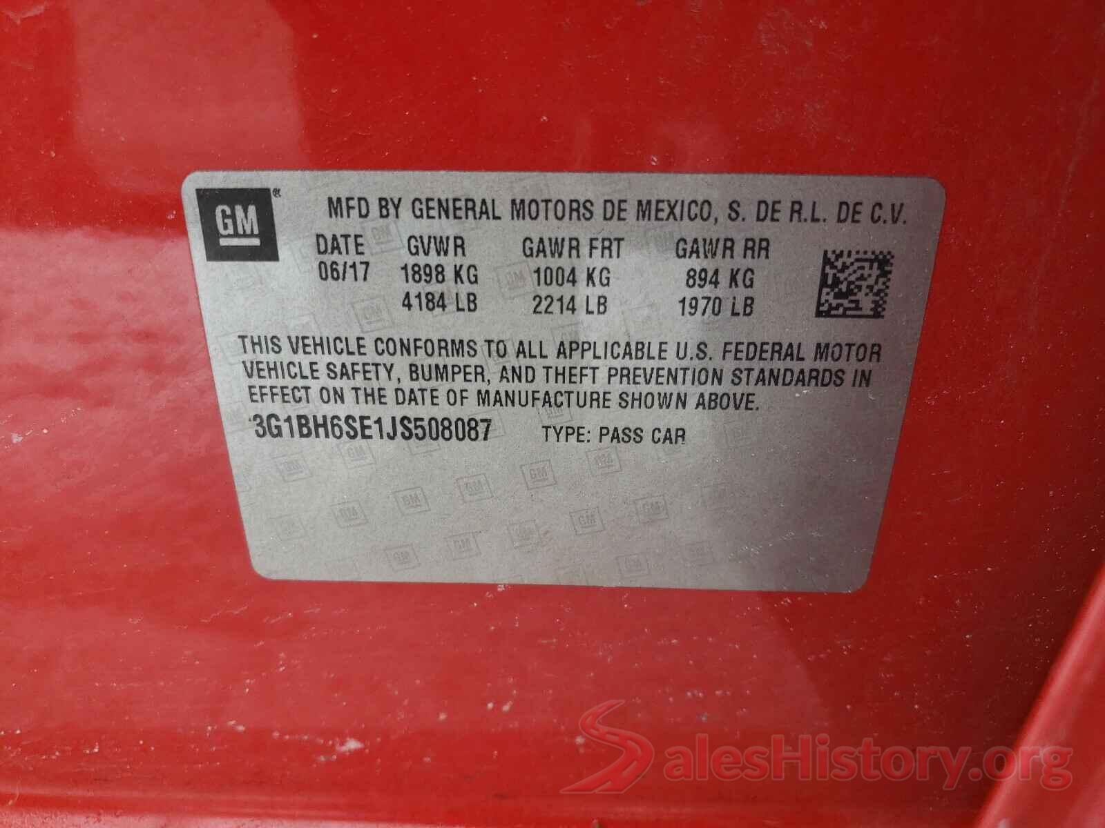 3G1BH6SE1JS508087 2018 CHEVROLET CRUZE