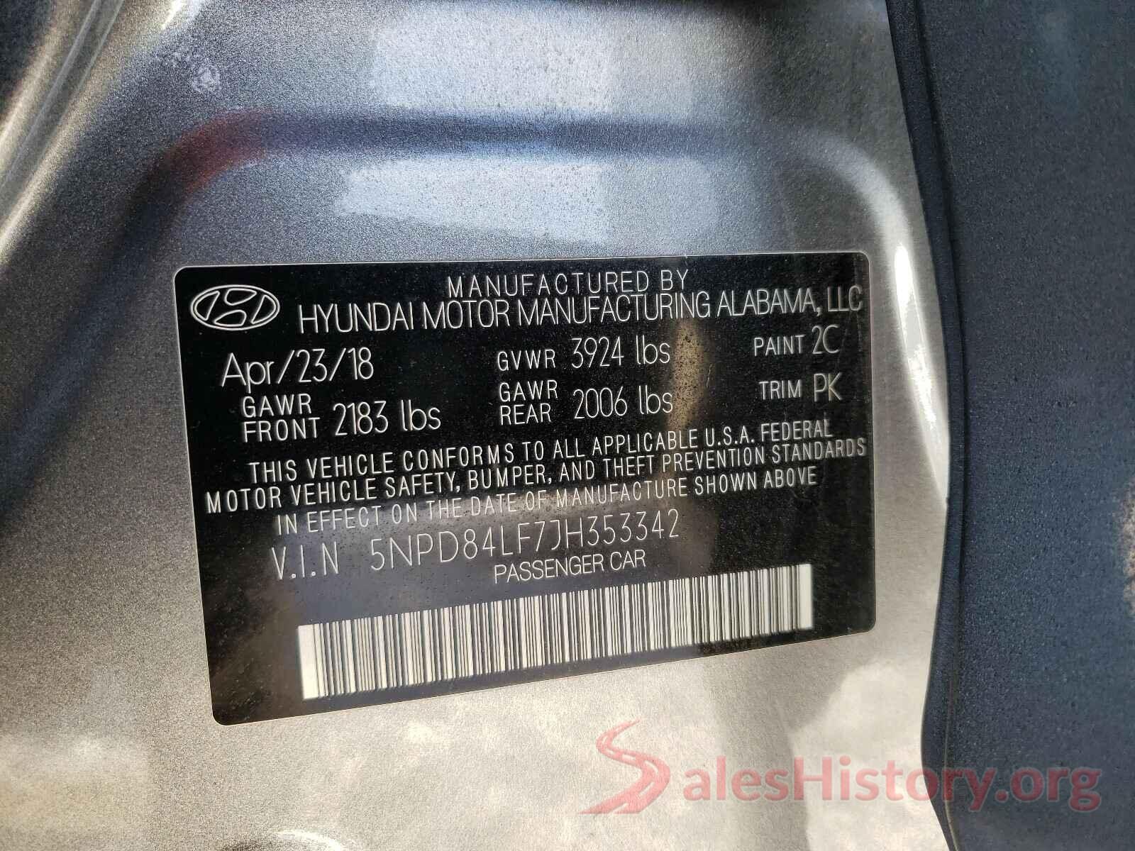 5NPD84LF7JH353342 2018 HYUNDAI ELANTRA