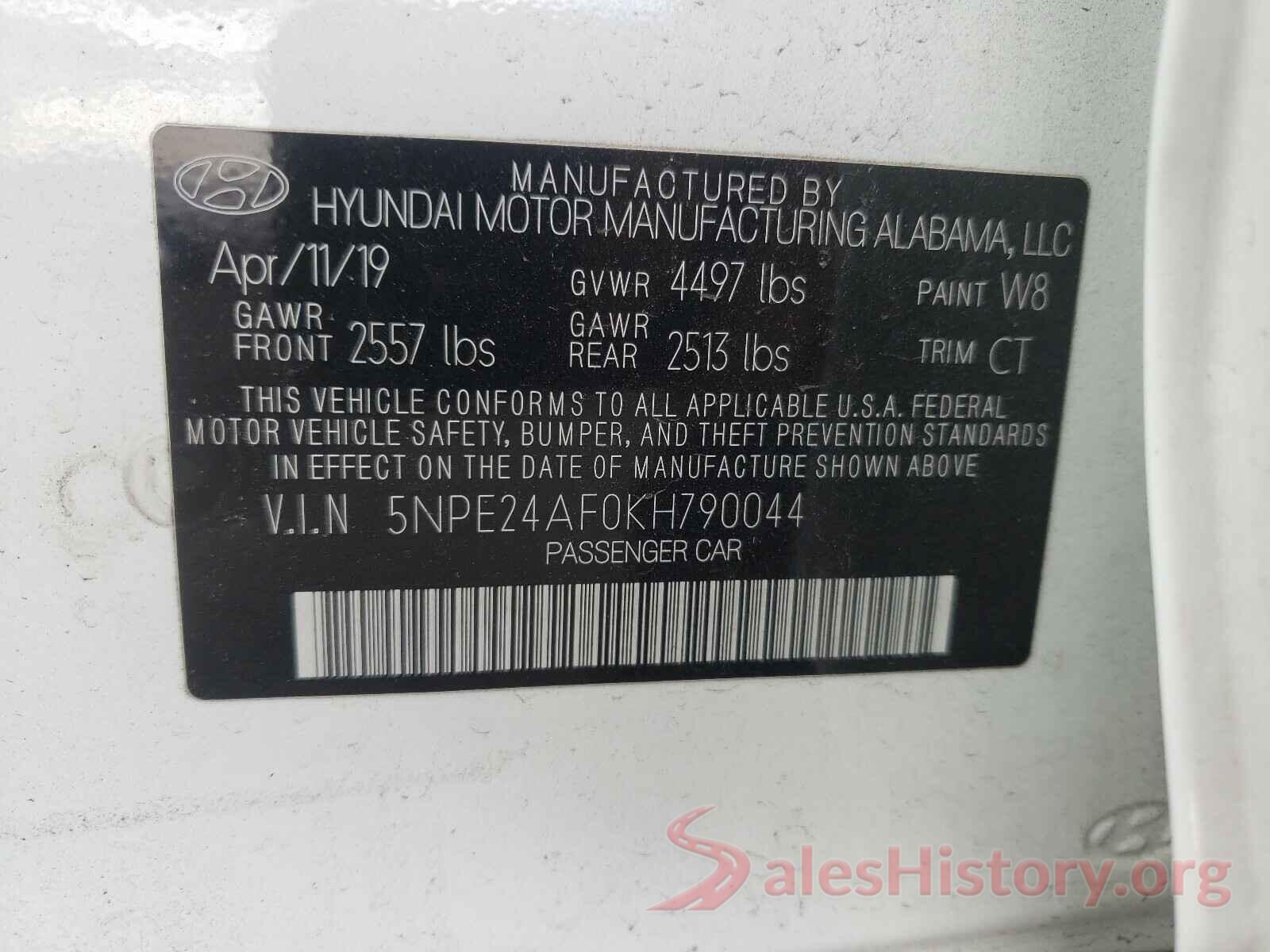 5NPE24AF0KH790044 2019 HYUNDAI SONATA