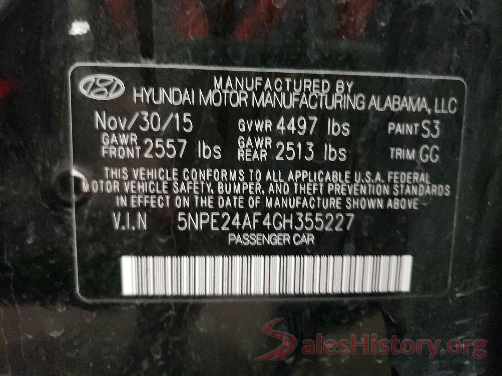 5NPE24AF4GH355227 2016 HYUNDAI SONATA