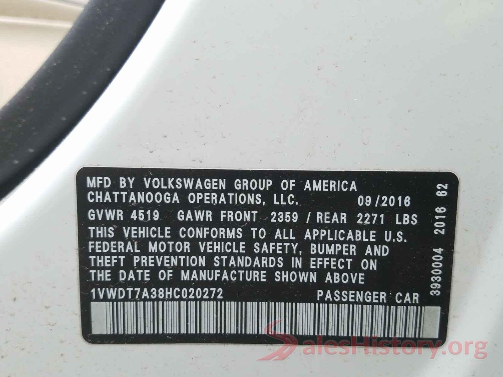 1VWDT7A38HC020272 2017 VOLKSWAGEN PASSAT