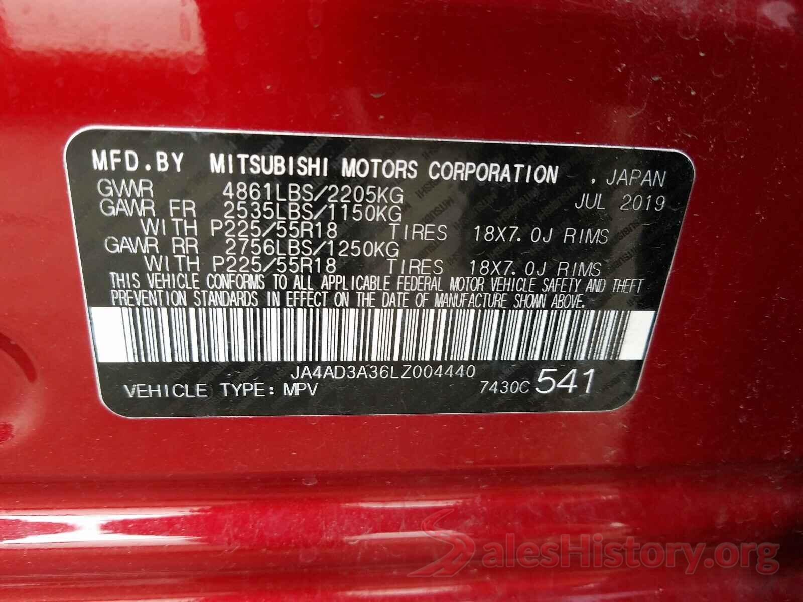 JA4AD3A36LZ004440 2020 MITSUBISHI OUTLANDER